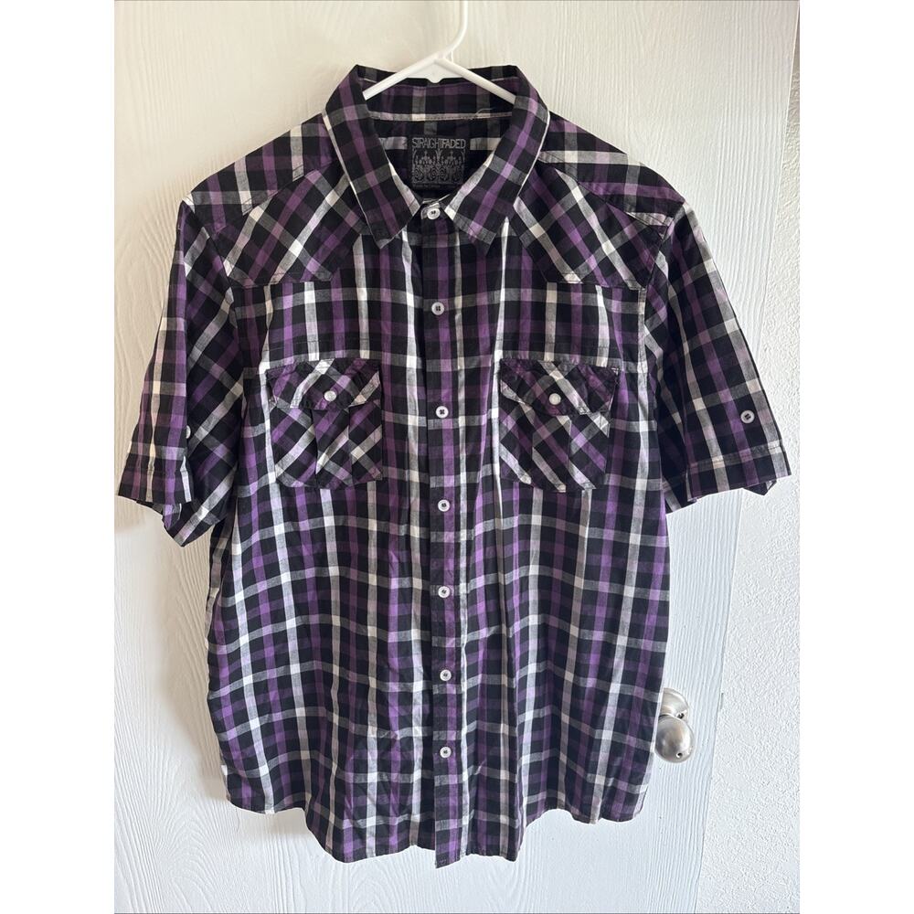 Straight Faded - Men’s Short Sleeve Button Down Dress Shirt - Size Large